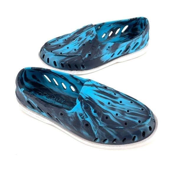 SPERRY Top Side Float Boat Rubber Shoe Marbled Blue Print - Picture 2 of 7